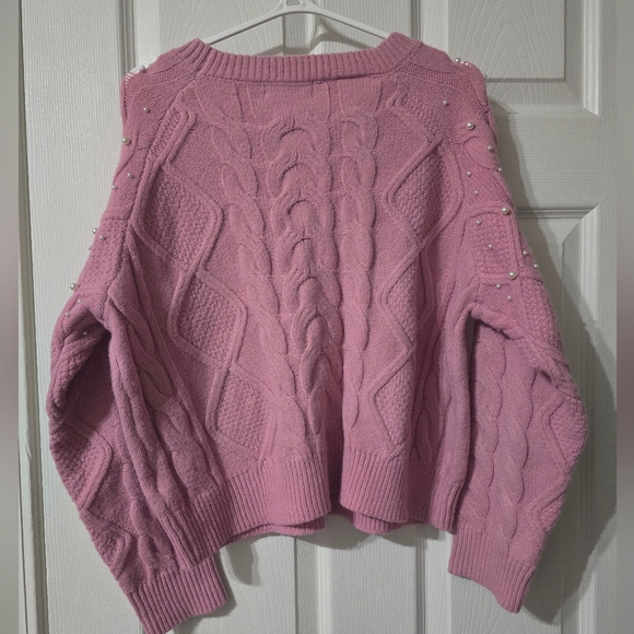 NWT Pink Pearl Embellished Boxy Fit Crewneck Knit Sweater by Francesca's. - Picture 9 of 13